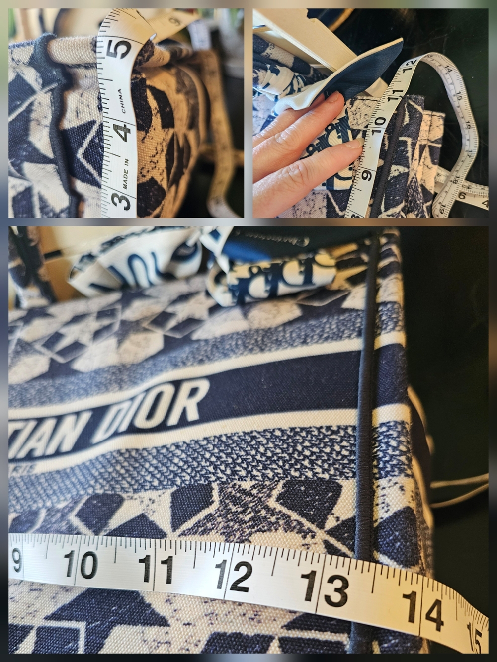 Christian Dior Navy and White Lucky Star "Etoile" Canvas Tote w/ Signature Logo - Picture 11 of 14